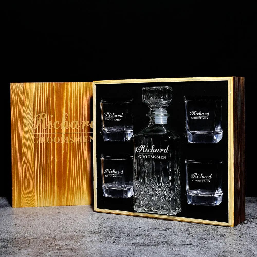 Embossed Whiskey Decanter Set Boss Wedding Birthday Dad Holiday Friend Gift  Box