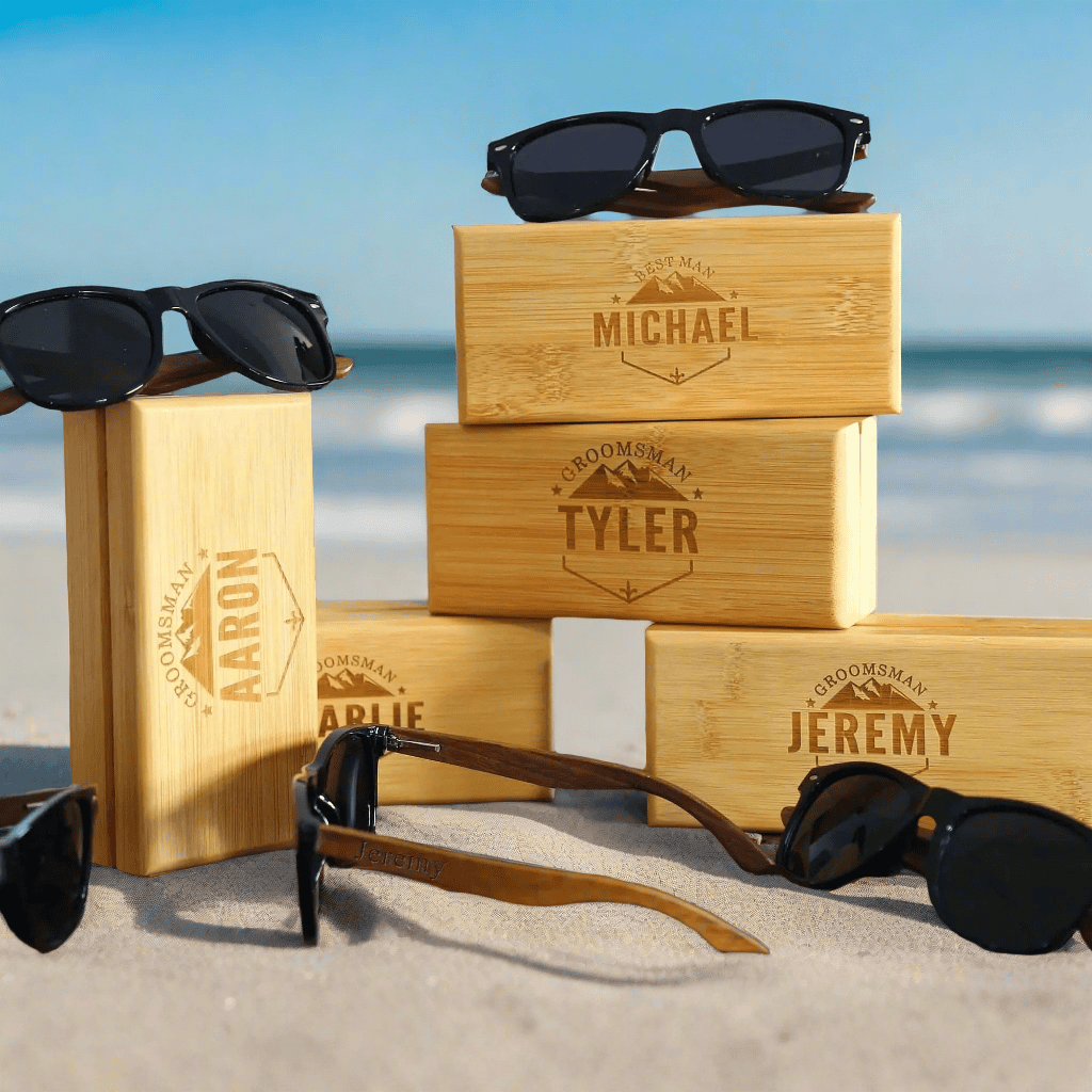 Custom Engraved Black Walnut Wood Sunglasses - Groomsmen sunglasses UniqueGiftProposal